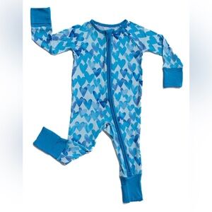 Little Sleepies Zippy in Blue Watercolor Hearts
